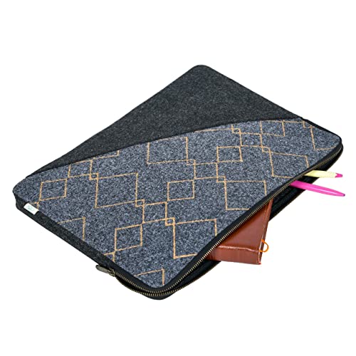 Image of OON Laptop Sleeve Stylish Black & Dark Grey Printed Felt for 15 Inch Device