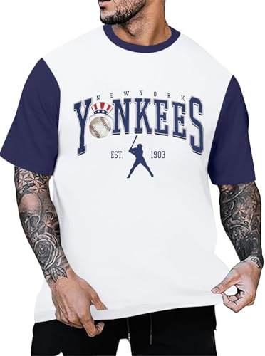 BANGELY Baseball Shirts Men Game Day Baseball Fan Shirt Vintage Sports Team Graphic tees Casual Crewneck Short Sleeve Tops Blue