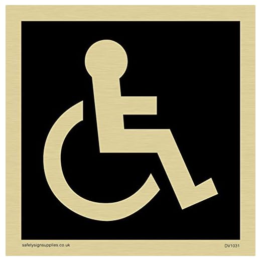 Viking Signs DV1031-S85-G funktionshindrade toalettsymbol – toalettdörrskylt, negativ svart text, plast halvstyv guld, 85 mm H x 85 mm B