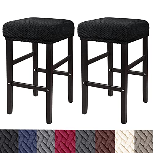 Stool Covers Rectangle,2 Pack Stretch Rectangle Bar Stool Covers Jacquard Vanity Stool Cover Washable Counter Stool Covers Bar Stool Seat Covers Saddle Seat Cover with Elastic Bands Black