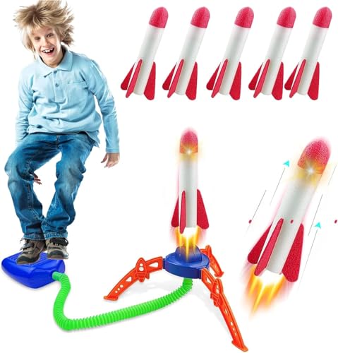 Kids Toy Set with 5 Foam Rockets, Indoor Outdoor Active Play