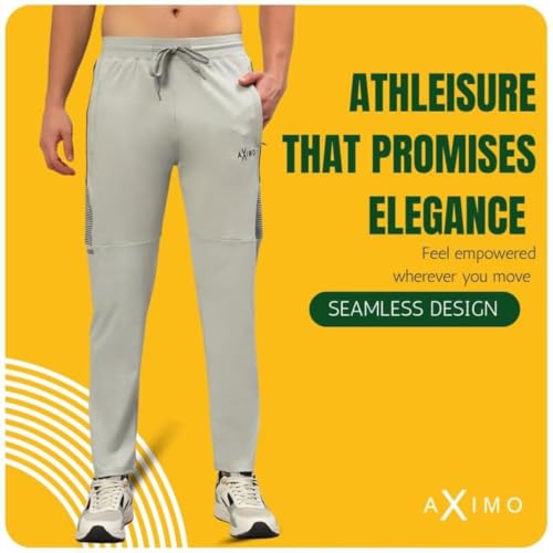 Image of Sports Track Pants for Men Athletic Fit Gym Joggers with Side Stripes Stretchable Breathable Fabric Elastic Waistband with Drawstring Running Workout Training Casual Wear Mens Track Pant Light Grey