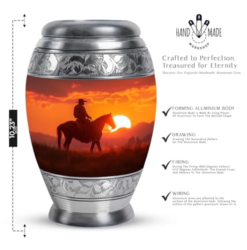 Image of Cowboy Urn for Cremated Remains - Funeral Urn for Human Ashes Adult - 10 Inch, Pack of 1 (MON-URN-4099-URN)