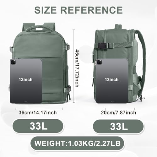 Image of coowoz Large Travel Backpack Carry On for Women Man Waterproof Gym Backpacks Mochila de Viaje Teacher Travel Bag Essentials Personal Item Backpack Rucksack Airplane Accessories Must Haves Olive Green