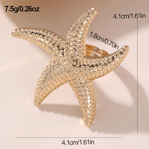 Wiwpar 3PCS Boho Golden Big Flower Floral Statement Ring Pearl Leaf Ring Starfish Ring Adjustable Open Wrap Band Ring Party Prom Ring for Women Wedding Brides (Silver)4