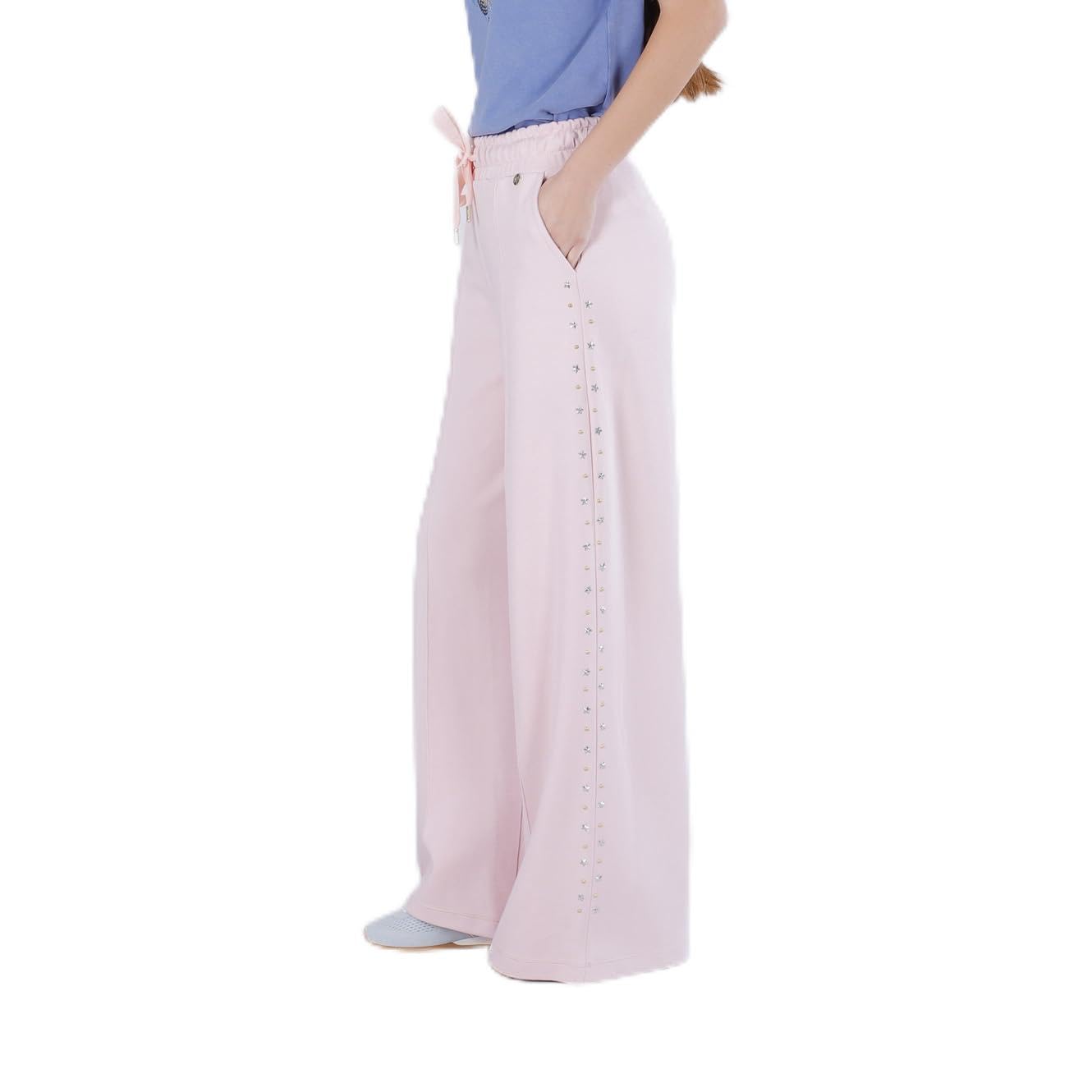 CAFèNOIR - Pantalón Palazzo de algodón con diseño moderno, para mujer, color rosa