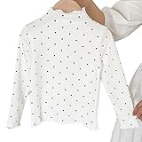 POBIDOBY Kids' Base Layer Top Girls' Long-Sleeve Fashion Cotton T-Shirt Baby Ruffled Hem Top Children Clothing Spring Autumn Winter DotWhite 3-4T