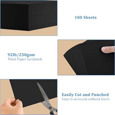 OcePor 100 Sheets Black Cardstock 9 x 12, 92lb/250gsm Black Card Stock, Thick Card Stock Paper, Heavy Cardstock Paper for Printer, Resume, Scrapbooks, Art, Crafts, Business Cards