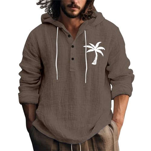 ZDSUHYIW Camisa de lino con capucha para hombre con estampado de algodón y lino, camisa informal de color sólido, camisa holgada de verano, camisas de playa transpirables, tallas grandes, camisas para