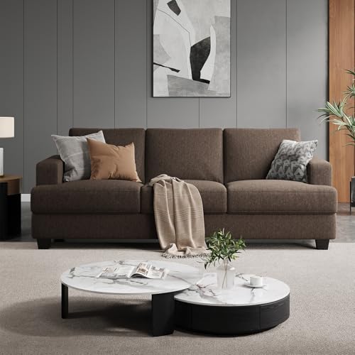 COPIAE 226CM Gepolsterte Sofa Couch, Bequeme 3-Sitzer-Sofa mit Extra Tiefer Sitzfläche, Modernes Leinen Stoff Couch with Quadratische Armlehne& Abnehmbarer Kissenbezug, Holzrahmen-Sofas für Wohnzimmer