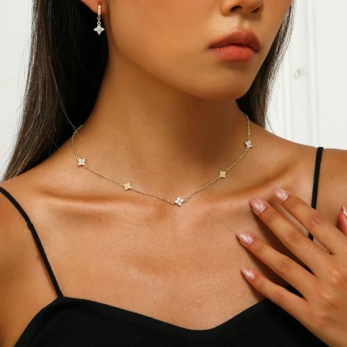 MIRVAYLA 14K Gold Plated CZ Necklace and Earrings Set for Women — view 2