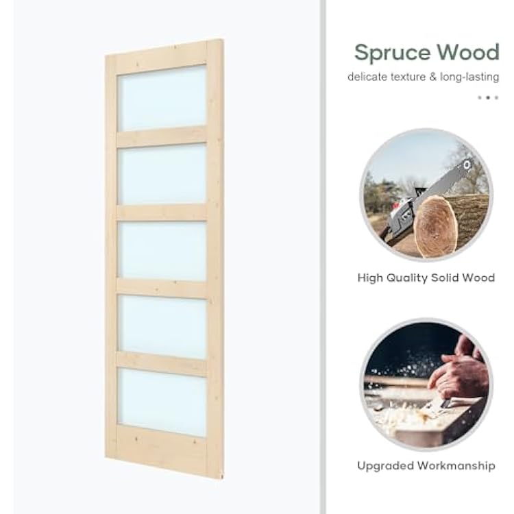 Double 32x84 inch Glass Sliding Barn Door Slab with 5.5ft Hardware Kit