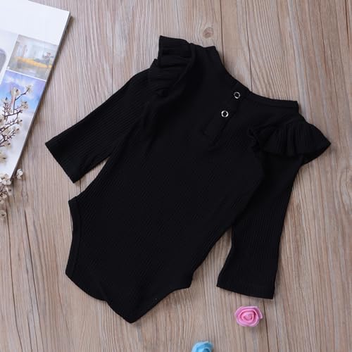 MAINESAKA Newborn Baby Girl Basic Onesie Ribbed Knit Romper Ruffle Long Sleeve Crewneck Solid Bodysuit Casual Fall Jumpsuit4