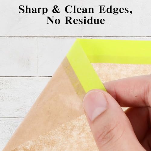 Image of MAQUITA 4 Rolls Pre-Taped Masking Paper for Painting - 6 inch x 50 feet Tape and Drape Painters Paper, Paint Adhesive Protective Paper Roll for Covering Skirting, Frames, Cars and Auto Body