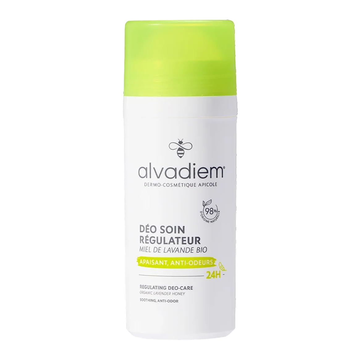 Alvadiem | DÉODORANT RÉGULATEUR au miel de lavande bio | Peau sensible | Fabriqué en France | Neutralise les Odeurs | Prébiotiques | Sans Sels d'Aluminium | Roll-​on | 70ml
