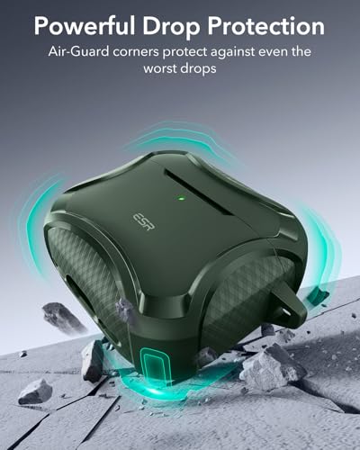 Image of ESR for AirPods 4 Case, Compatible with AirPods 4th Generation Case (2024), Compatible with MagSafe, Powerful Drop Protection, Magnetic Lid, Cyber Series, Green