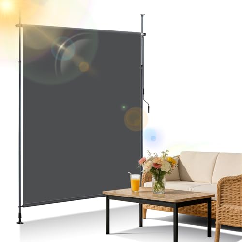 Ollewiellan Klemmmarkise Senkrechtmarkise außen 200x305cm Ausziehbar | Vertikalmarkise mit Handkurbel ohne Bohren | Balkon-Sichtschutz & Windschutz für Garten & Terrasse, Anthrazit
