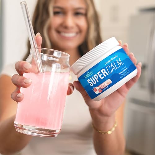 Image of Nello Supercalm Powdered Drink Mix Tub, Cortisol Reducer* and Sleep Aid Supplement, L Theanine, Ksm-66 Ashwagandha, Magnesium Glycinate, Vitamin D 3, No Sugar, Non GMO, 30 Ct, Strawberries & Cream