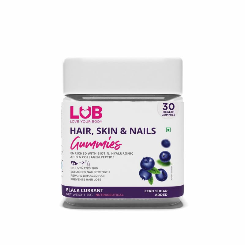 LUB Love Your Body Hair, Skin and Nail Gummies Enriched With Biotin, Hyaluronic Acid, Niacinamide and Collagen Peptides for Clear Skin, Strong Hair and Nails| Reduces Acne, Prevents Hair Loss and Nail Breakage | No Added Sugar (30 Gummies) (B0CMXVFZXL) Amazon Price History, Amazon Price Tracker