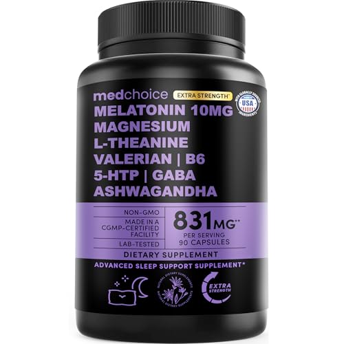 12-in-1 Melatonin Sleep Extra Strength Capsules - 10mg Melatonin Extra Strength with Magnesium and Balanced Blend of Ashwagandha GABA Chamomile Extract L-Theanine & Valerian Root 10:1 Extract 90ct