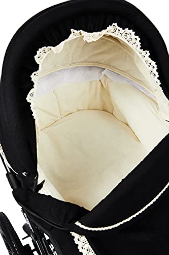 Friedrich Hugo PCS_NL-B2-2IN1-GC-R5-BLACK Natureline Uni, 2 in 1 Kombi Kinderwagen, Öko Nostalgie Kinderwagen, Edward Night Silver, silber