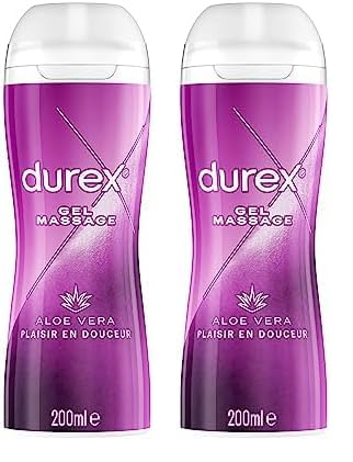Durex - Gel De Massage Lubrifiant Douceur À Base D'Eau - 2 en 1 - Aux Extraits d'Aloe Vera - 200 ml (Lot de 2)