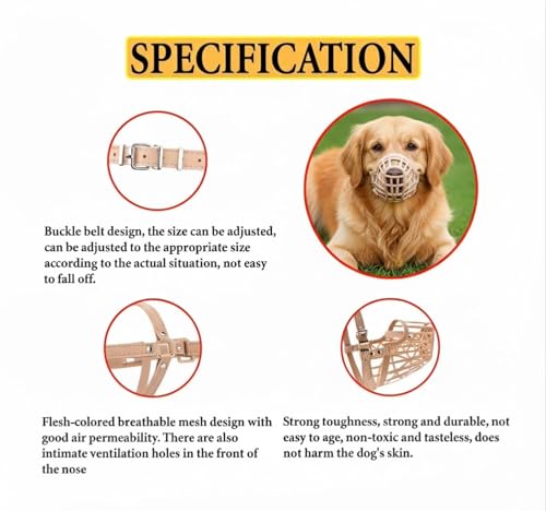 Image of Adjustable Breathable Basket Dog Muzzle for Medium & Large Dogs | Anti-Biting & Safe Guard | Lightweight, Durable & Skin-Friendly Dog Muzzle for Training & Walking (6 No.) Weight-28 to 40kg.