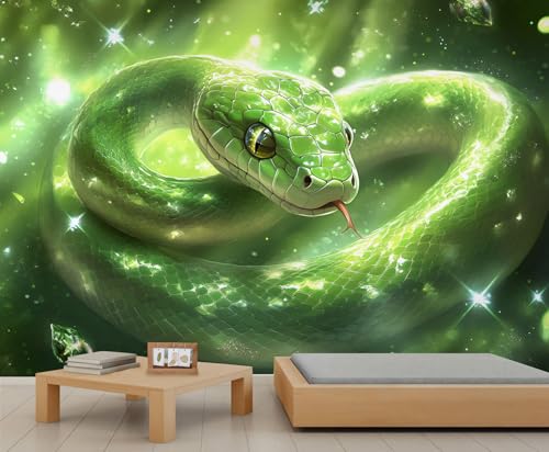 KIRESEI Snake Wall Mural, Nature Reptile Animal 3D Wallpaper, Grass Green-Snake Wall Murals Wallpaper for Bedroom Living Room Office Background Decor (Non-self-Adhesive)