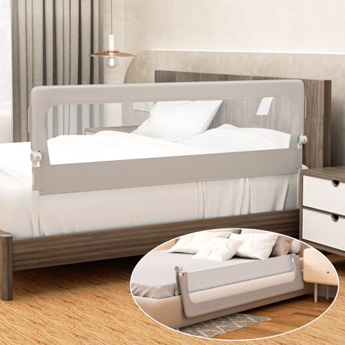 Peviasot Barrera anticaída 180 cm, plegable 180°, altura ajustable de 72 a 86 cm, protección lateral para cuna, cama de padres, cama familiar y niños pequeños, incluye correa de seguridad, color gris