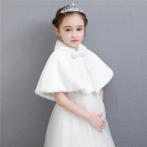 SK Studio Girls Princess Faux Fur Flower Bolero Shrug Party Wedding Dress Up White4