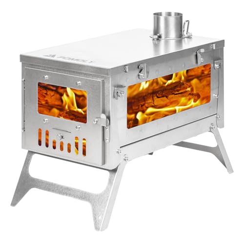 POMOLY Camping Wood Stove Hot Tent Stove, UltraFold 0.6 Portable Lightweight Titanium Stove for Hiking, Cooking, Heating (Stove Pipe 9.84ft / 3m)