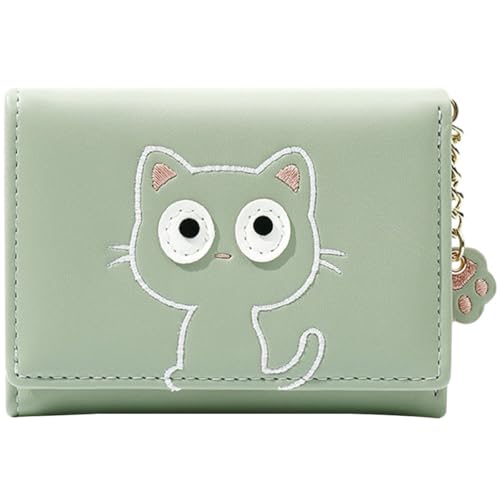 Generisch Karten Geldbeutel mit Münzfach und Rfid Schutz aus Grünem Pu Leder Kleine Süße Geldbörse mit Katzenmotiv Praktischer Ausweishalter für Alltag