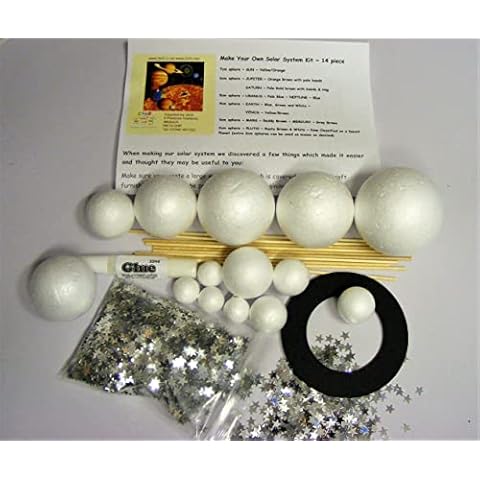 Make Your Own SOLAR SYSTEM 14 x 2cm to 7cm Polystyrene Balls with Rods Saturns Ring & Sprinkles Cover