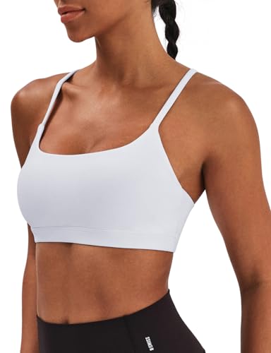 K-Swiss Sports Bras for Women – Light Impact Unadjustable Scoop Neck Thin Strappy Wireless Padded Yoga Workout Gym Tops, White M