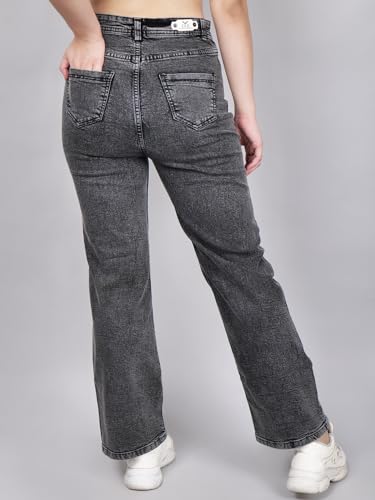Image of Women's Reguler Fit Modern Regular High Rise Strechable Solid Clean Look Jeans- Dark Grey