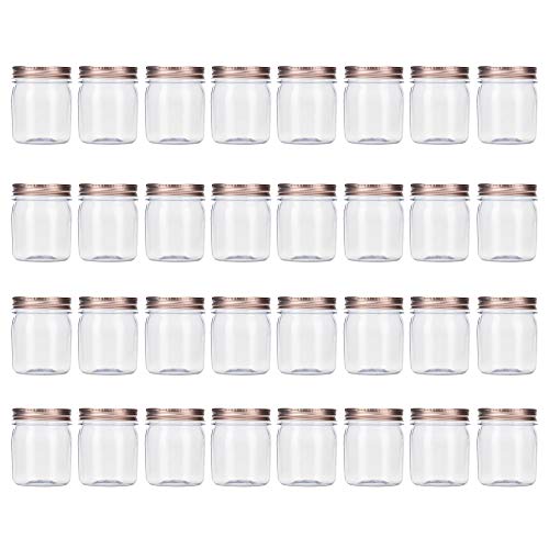 novelinks 8 Ounce Clear Plastic Jars with Rose Gold Lids Refillable