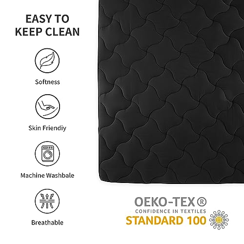 SLEEP ZONE Full Size Mattress Pad, Cooling Mattress Topper, Quilted Fitted Mattress Cover, Machine Washable Mattress Protector, Soft Fluffy Down Alternative, Deep Pocket 8~21 inch (Black, Full)