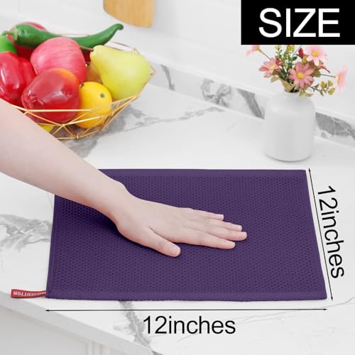 Image of Homaxy 100% Cotton Waffle Weave Kitchen Dish Cloths, Ultra Soft Absorbent Quick Drying Dish Towels, 12 x 12 Inches, 24-Pack, Eggplant