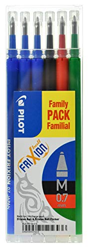 Image of Frixion 0.7 mm Tip Pilot Refill for Rollerball Pen - Assorted Colours (Pack of 6)