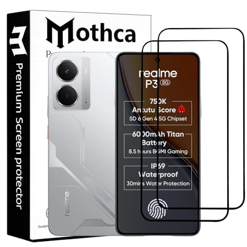 Image of Mothca Military-Grade Tempered Glass Screen Protector Compatible for Realme P3 with Edge to Edge Coverage - Case Friendly, Anti-Scratch & Bubble-Free Installation Kit (Pack of 2)