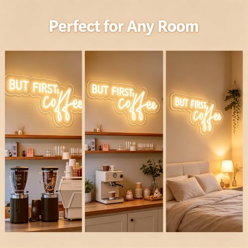 Image of Coffee Bar Signs for Home Kitchen Cafe Corner Shop Decor LED Dimmable But First Coffee Light up Neon Light Signs 5V USB Powered with Hanging Chain,Gifts for Birthday Shop Open
