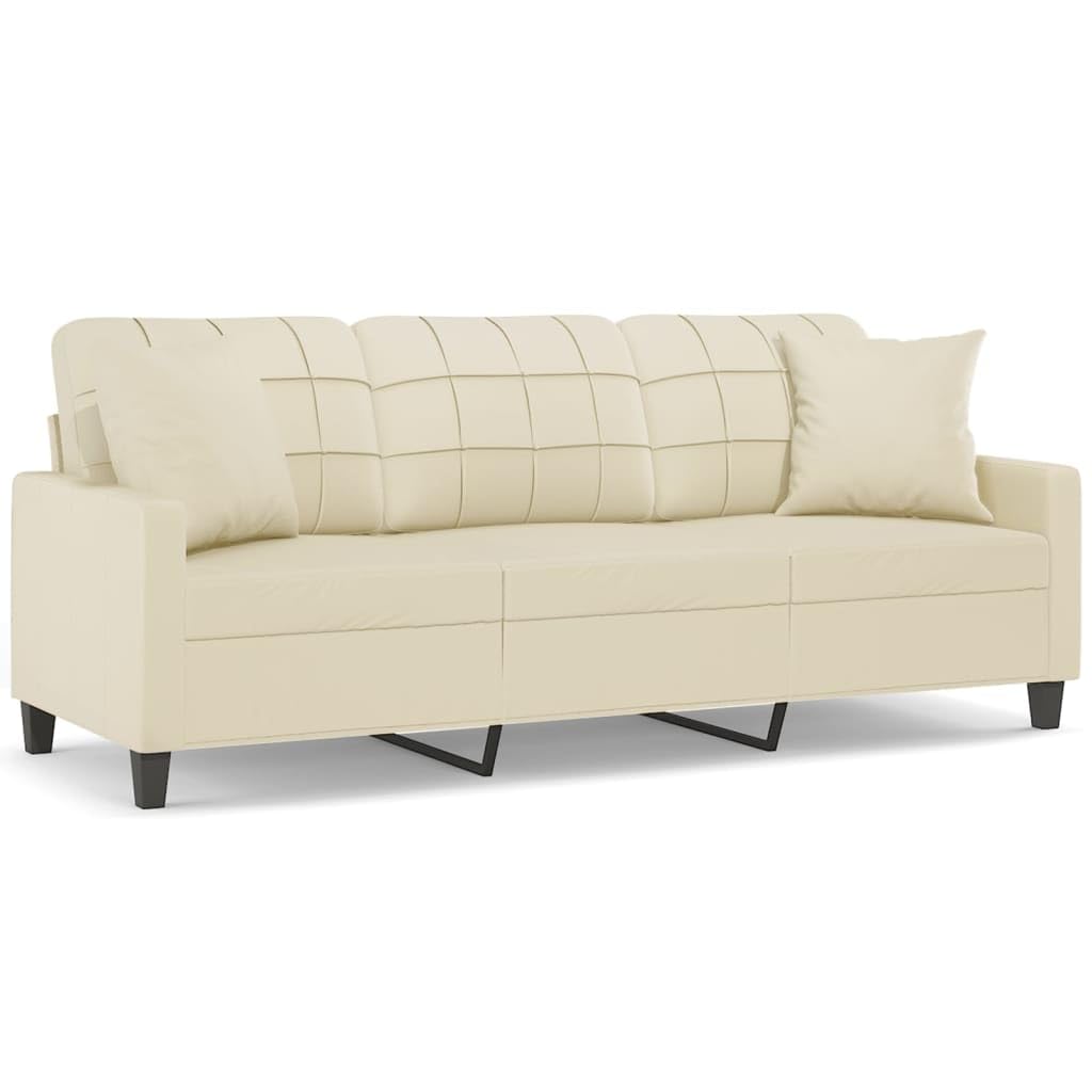 Canapé 3 Places en Similicuir Moderne avec Coussin Décoratif, Durable et Facile à Nettoyer, Cadre Métallique Robuste, Confort Optimal pour Salon et Séjour