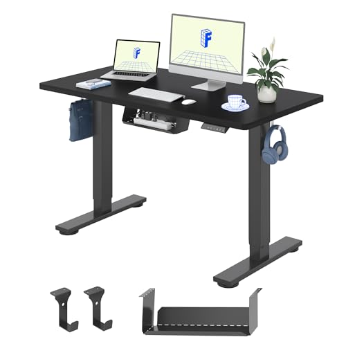 FlexiSpot Höhenverstellbarer Schreibtisch Basic–Mit Kabelmanagement,Haken und EINTEILIGER Tischplatte,Ergonomischer Homeoffice-Tisch,Bürotisch (100x60cm, Schwarz)