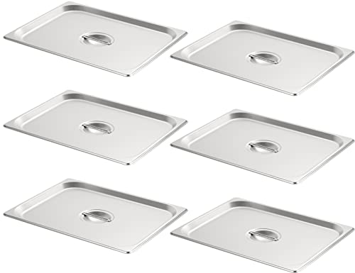CURTA 6-Pack 1/2 Size Steam Table Pan Covers with Handle, NSF Certified 18/8 Stainless Steel Hotel Pan Lids for Catering, Buffet, Restaurant, Commercial Kitchen, Dishwasher Safe