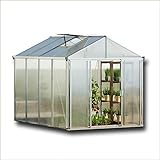 GFP Gewächshaus Titan 24 aus Alu 222x437 cm, Starke 10 mm Doppelstegplatten mit Zusatzfenstern, automatischen Fensteröffnern, Klapptisch - Made in Austria