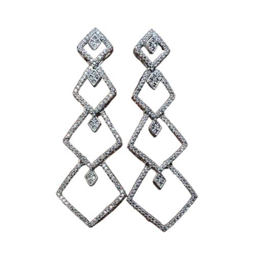 Image of Kollam Supreme Rhodium Plated Brass American Diamond Pave Long Earrings for Girls.