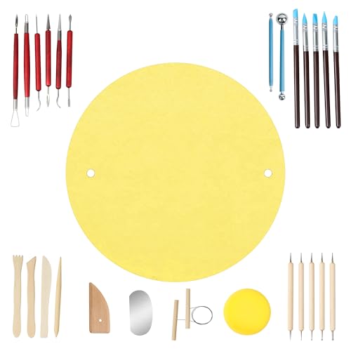 KMSUPERB Töpferwerkzeug Set mit Batmate 27-teiliges Tonwerkzeug Set 30 cm rutschfeste Drehscheiben-Matte für Keramik Modellieren Formen Schneiden & Schnitzen