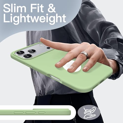 Image of Elzzi Microfiber Cover Compatible for iPhone 17 Pro Max Case Silicone Cases Protective Anti Fingerprint Non Slippery Shockproof Back Covers (Matcha Green)