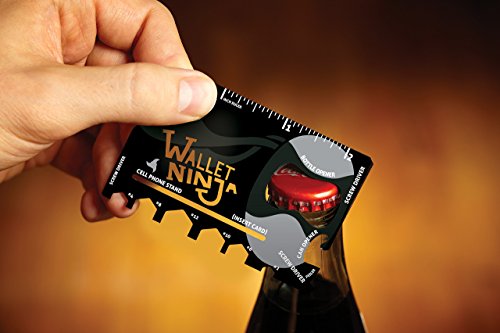 Wallet Ninja Multitool Card – 18 in 1 Credit Card Size Multi-Tool for Quick Repairs, EDC Survival Gear, Bottle Opener, Camping –- Cool Gadget and Stocking Stuffer – Black