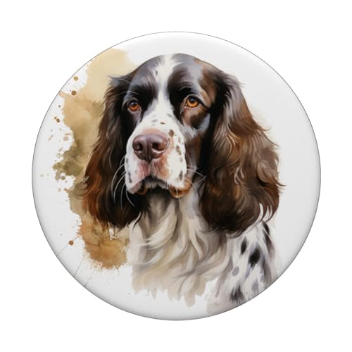English Springer Spaniel Watercolor Dog For Dog Lovers PopSockets Swappable PopGrip, Black - Image 3